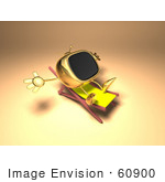 #60900 Royalty-Free (Rf) Illustration Of A 3d Golden Television Character Sun Bathing - Version 1