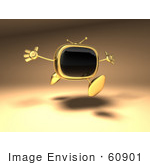 #60901 Royalty-Free (Rf) Illustration Of A 3d Golden Television Character Holding His Arms Open - Version 3