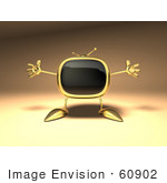#60902 Royalty-Free (Rf) Illustration Of A 3d Golden Television Character Holding His Arms Open - Version 2
