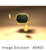 #60903 Royalty-Free (Rf) Illustration Of A 3d Golden Television Character Running - Version 1