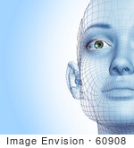 #60908 Royalty-Free (Rf) Illustration Of A Half Of A Futuristic Wire Frame Female Head Diagram Facing Front - Version 1