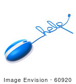 #60920 Royalty-Free (Rf) Illustration Of A 3d Blue Computer Mouse With Cable Spelling Help - Version 2