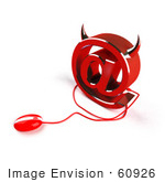 #60926 Royalty-Free (Rf) Illustration Of A 3d Devil Arobase Symbol With A Red Computer Mouse - Version 3