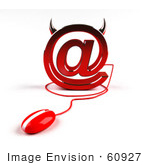 #60927 Royalty-Free (Rf) Illustration Of A 3d Devil Arobase Symbol With A Red Computer Mouse - Version 1
