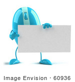 #60936 Royalty-Free (Rf) Illustration Of A 3d Blue Computer Mouse Character Holding A Blank Business Card - Version 3