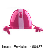#60937 Royalty-Free (Rf) Illustration Of A 3d Pink Computer Mouse Character Pointing Down And Standing Behind A Blank Sign