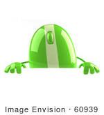 #60939 Royalty-Free (Rf) Illustration Of A 3d Green Computer Mouse Character Standing Behind A Blank Sign