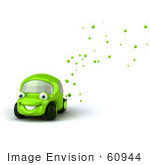 #60944 Royalty-Free (Rf) Illustration Of A 3d Green Car Character Emitting Bubbles From The Exhaust
