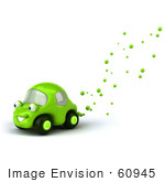 #60945 Royalty-Free (Rf) Illustration Of A 3d Green Car Character With Bubbles Flowing From The Exhaust