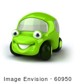 #60950 Royalty-Free (Rf) Illustration Of A 3d Green Car Character Facing Left And Smiling - Version 1