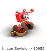 #60955 Royalty-Free (Rf) Illustration Of A 3d Red Camera Boy Character Standing On A Gold Dollar Symbol - Version 5