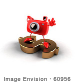 #60956 Royalty-Free (Rf) Illustration Of A 3d Red Camera Boy Character Standing On A Gold Dollar Symbol - Version 4