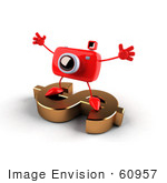 #60957 Royalty-Free (Rf) Illustration Of A 3d Red Camera Boy Character Standing On A Gold Dollar Symbol - Version 2