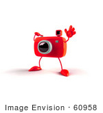 #60958 Royalty-Free (Rf) Illustration Of A 3d Red Camera Boy Character Waving - Version 2