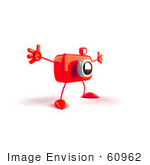 #60962 Royalty-Free (Rf) Illustration Of A 3d Red Camera Boy Character Holding His Arms Open - Version 3