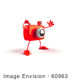#60963 Royalty-Free (Rf) Illustration Of A 3d Red Camera Boy Character Waving - Version 3
