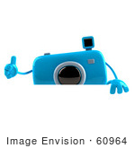 #60964 Royalty-Free (Rf) Illustration Of A 3d Blue Camera Boy Character Giving The Thumbs Up And Standing Behind A Blank Sign