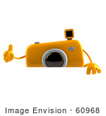 #60968 Royalty-Free (Rf) Illustration Of A 3d Yellow Camera Boy Character Giving The Thumbs Up And Standing Behind A Blank Sign