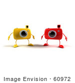 #60972 Royalty-Free (Rf) Illustration Of Two 3d Yellow And Red Camera Boy Mascots