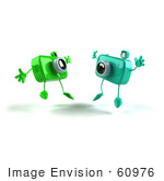 #60976 Royalty-Free (Rf) Illustration Of Two 3d Green Camera Boy Characters Jumping - Version 2