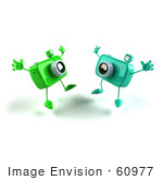 #60977 Royalty-Free (Rf) Illustration Of Two 3d Green Camera Boy Characters Jumping - Version 3