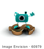 #60979 Royalty-Free (Rf) Illustration Of A 3d Turquoise Camera Boy Character Standing On A Gold Dollar Symbol - Version 5
