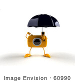#60990 Royalty-Free (Rf) Illustration Of A 3d Yellow Camera Boy Character Standing Under An Umbrella - Version 1