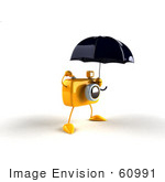 #60991 Royalty-Free (Rf) Illustration Of A 3d Yellow Camera Boy Character Standing Under An Umbrella - Version 2