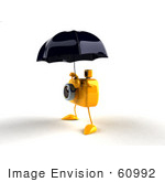 #60992 Royalty-Free (Rf) Illustration Of A 3d Yellow Camera Boy Character Standing Under An Umbrella - Version 3