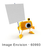 #60993 Royalty-Free (Rf) Illustration Of A 3d Yellow Camera Boy Character Holding Up A Blank Sign - Version 1