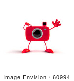#60994 Royalty-Free (Rf) Illustration Of A 3d Red Camera Boy Character Waving - Version 1