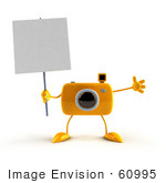 #60995 Royalty-Free (Rf) Illustration Of A 3d Yellow Camera Boy Character Holding Up A Blank Sign - Version 2