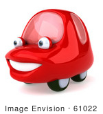 #61022 Royalty-Free (Rf) Illustration Of A 3d Red Car Character Facing Left And Smiling - Version 2