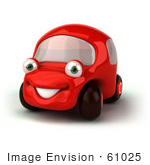 #61025 Royalty-Free (Rf) Illustration Of A 3d Red Car Character Facing Left And Smiling - Version 1