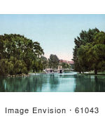#61043 Royalty-Free Historical Photochrom Stock Photo Of Trees A Bridge And Lake In The Public Garden Boston Masachusetts In 1900