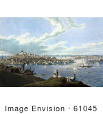 #61045 Royalty-Free Historical Illustration Of People With A View Of Boston And The Harbor At Dorchester Heights