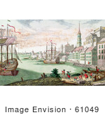 #61049 Royalty-Free Historical Illustration Of British Soldiers And Boats In The Harbor Boston Massachusetts
