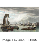 #61055 Royalty-Free Historical Illustration Of People And Boats In The Harbor Of Boston As Seen From City Point Near Sea Street