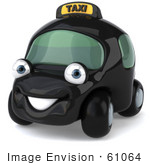 #61064 Royalty-Free (Rf) Illustration Of A 3d Black Taxi Cab Character - Version 1