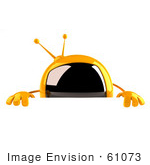 #61073 Royalty-Free (Rf) Illustration Of A 3d Yellow Square Television Character Standing Behind A Blank Sign