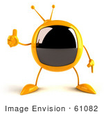 #61082 Royalty-Free (Rf) Illustration Of A 3d Yellow Square Television Character Giving The Thumbs Up - Version 1