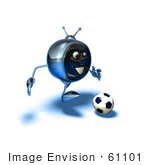 #61101 Royalty-Free (Rf) Illustration Of A 3d Chrome Tv Character Playing Soccer - Version 10