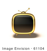 #61104 Royalty-Free (Rf) Illustration Of A 3d Golden Square Shaped Retro Television - Version 4