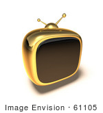 #61105 Royalty-Free (Rf) Illustration Of A 3d Golden Square Shaped Retro Television - Version 6