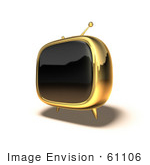 #61106 Royalty-Free (Rf) Illustration Of A 3d Golden Square Shaped Retro Television - Version 5