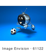 #61122 Royalty-Free (Rf) Illustration Of A 3d Chrome Tv Character Playing Soccer - Version 7