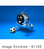 #61125 Royalty-Free (Rf) Illustration Of A 3d Chrome Tv Character Playing Soccer - Version 3