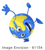 #61154 Royalty-Free (Rf) Illustration Of A 3d Blue And Yellow Globe Character Performing A One Armed Hand Stand