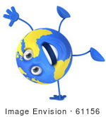 #61156 Royalty-Free (Rf) Illustration Of A 3d Blue And Yellow Globe Character Doing A Hand Stand