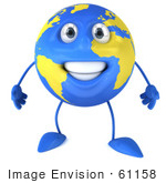 #61158 Royalty-Free (Rf) Illustration Of A 3d Blue And Yellow Globe Mascot
